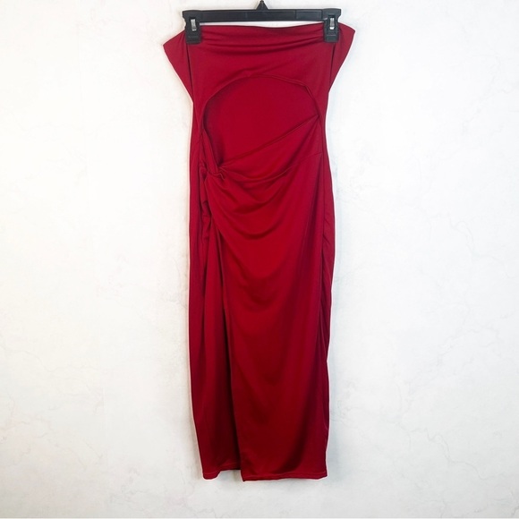 [Shein] Dark Red Strapless Cut-Out Dress - Picture 1 of 3